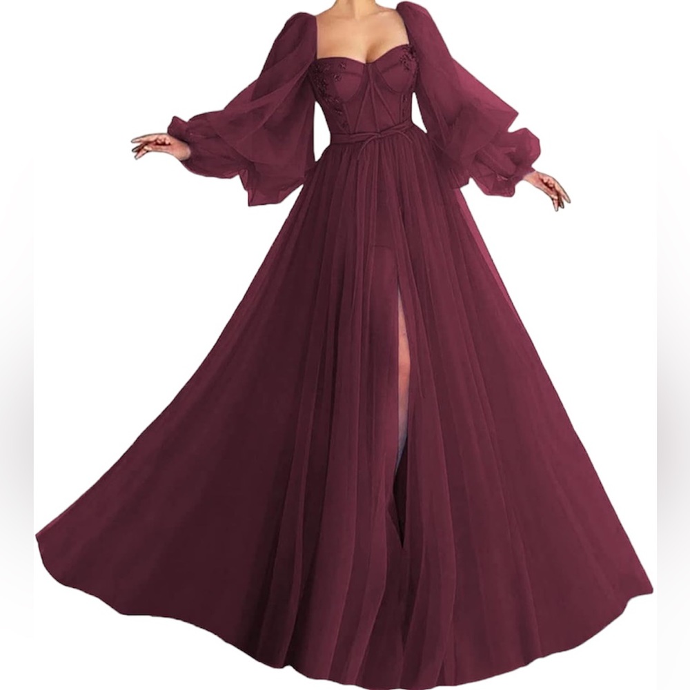 Custom Burgundy Evening Gown - Size: L/XL Corset with Lace-up Back.